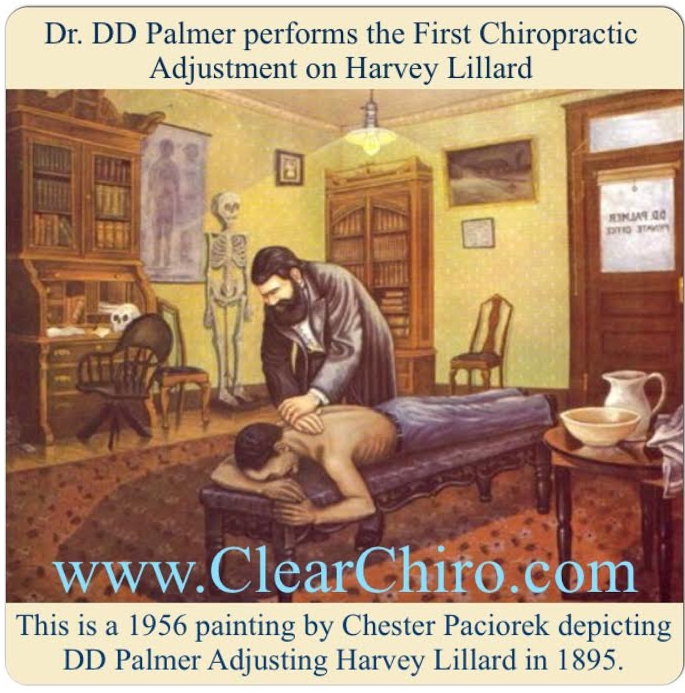 Dr. DD Palmer performs the First Chiropractic Adjustment Dr. DD Palmer performs the first chiropractic adjustment on Harvey Lillard
